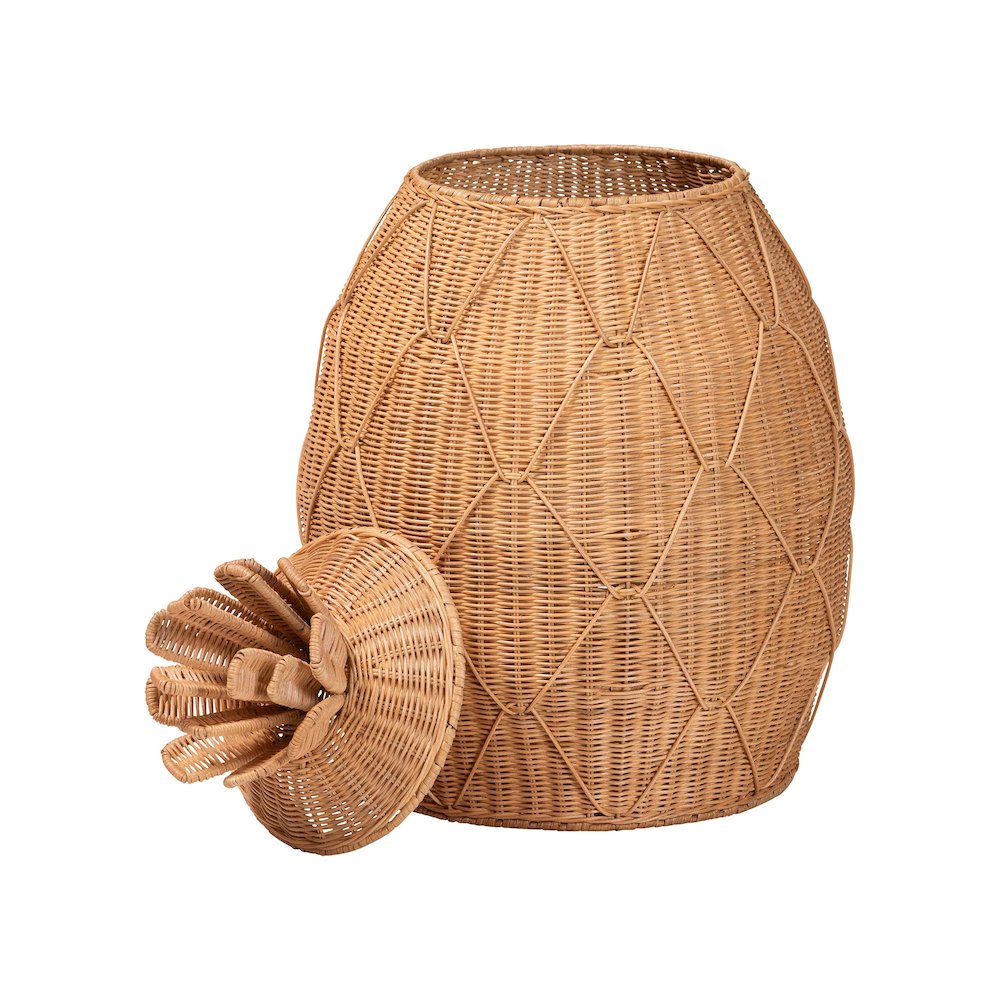 Pelham Natural Rattan Laundry Hamper - Handwoven Wicker Storage Basket, Large. Picture 2