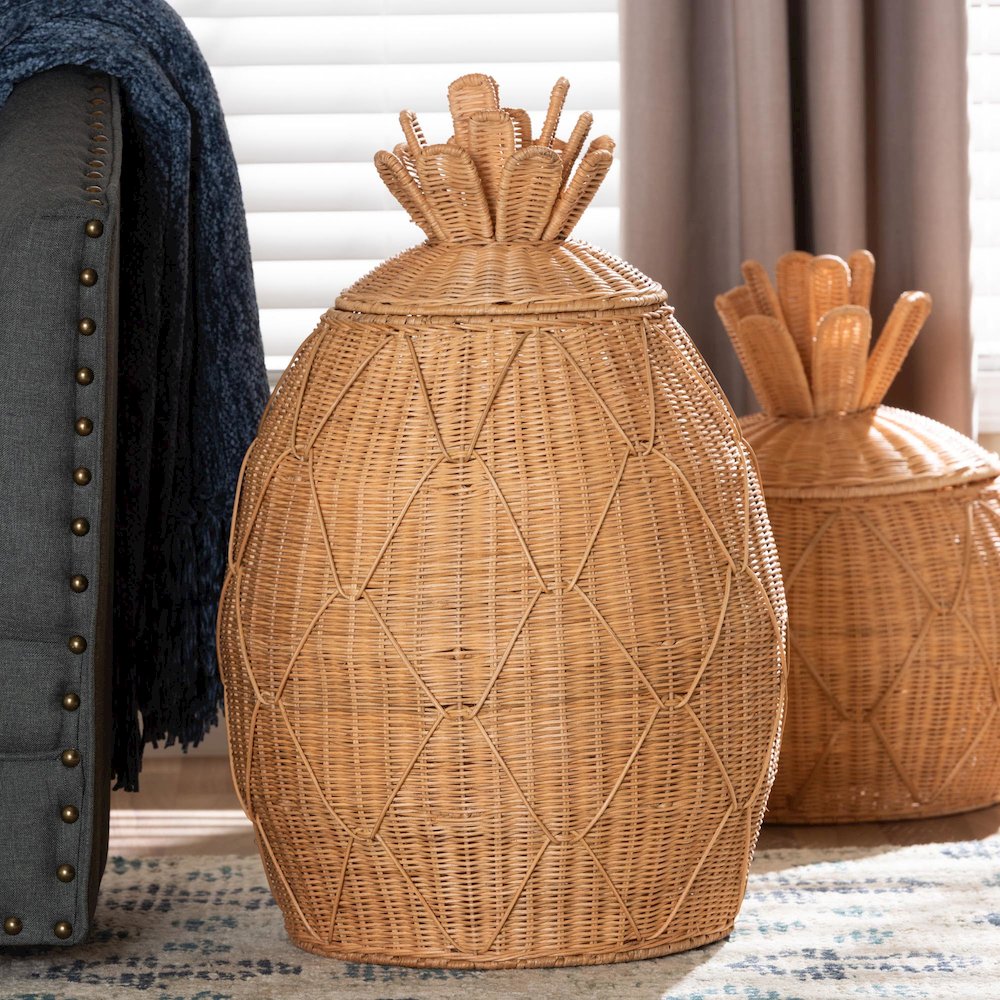 Pelham Natural Rattan Laundry Hamper - Handwoven Wicker Storage Basket, Large. Picture 5