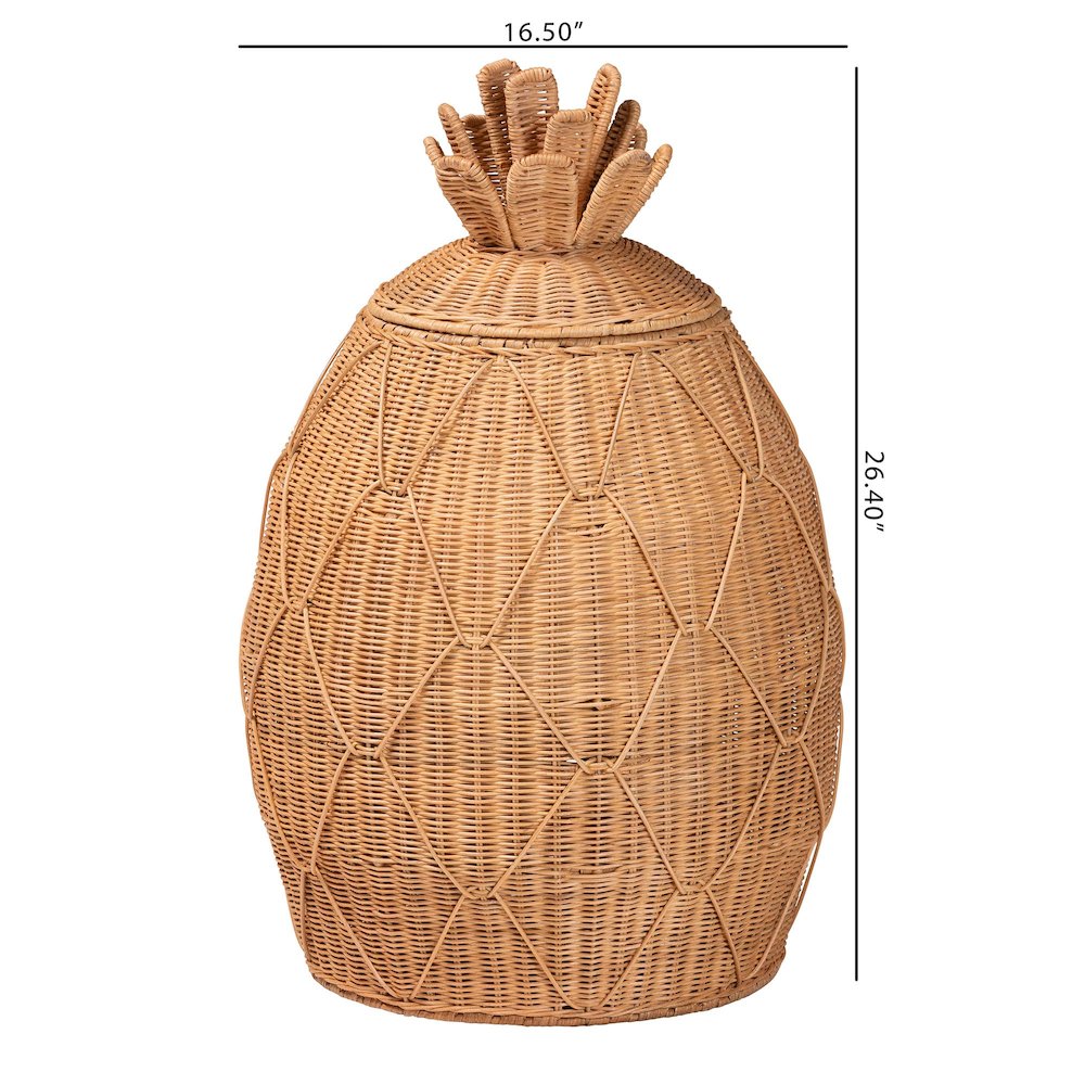 Pelham Natural Rattan Laundry Hamper - Handwoven Wicker Storage Basket, Large. Picture 7