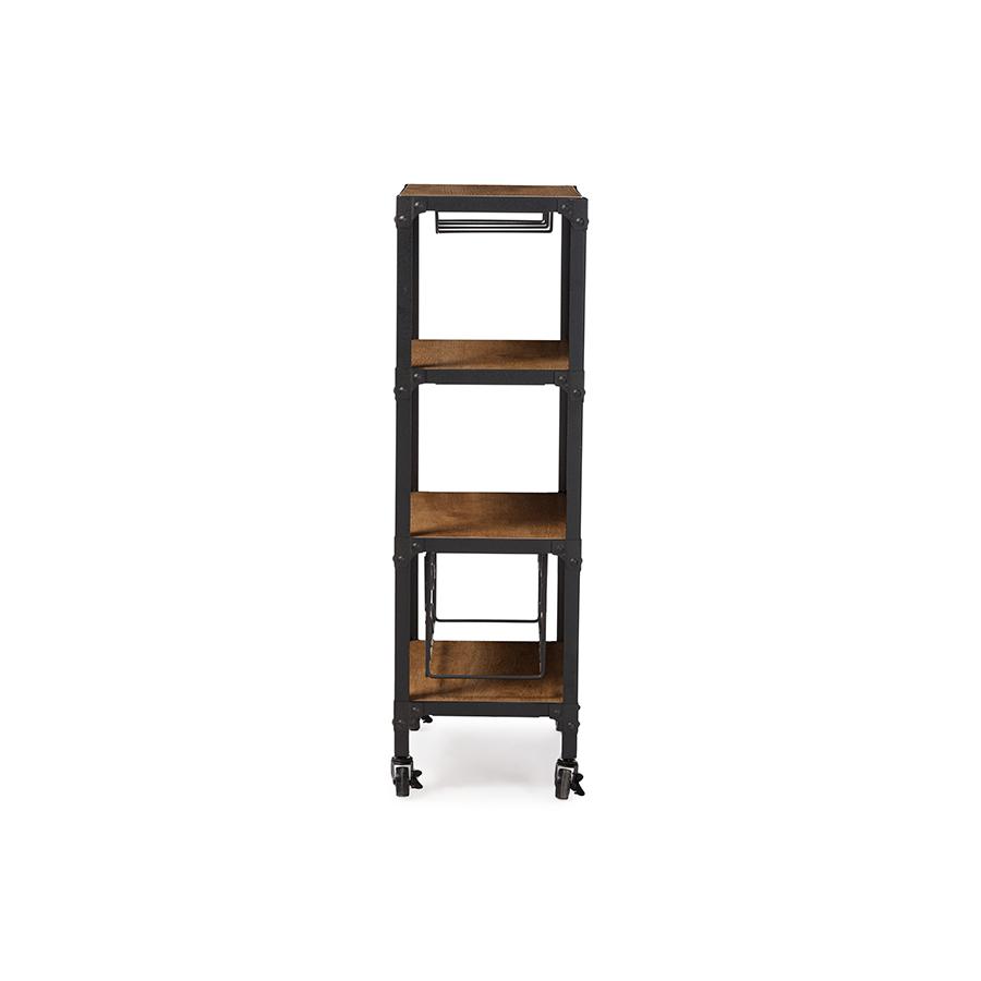 Textured Finish Metal Distressed Wood Mobile Kitchen Bar Wine Storage Shelf. Picture 2