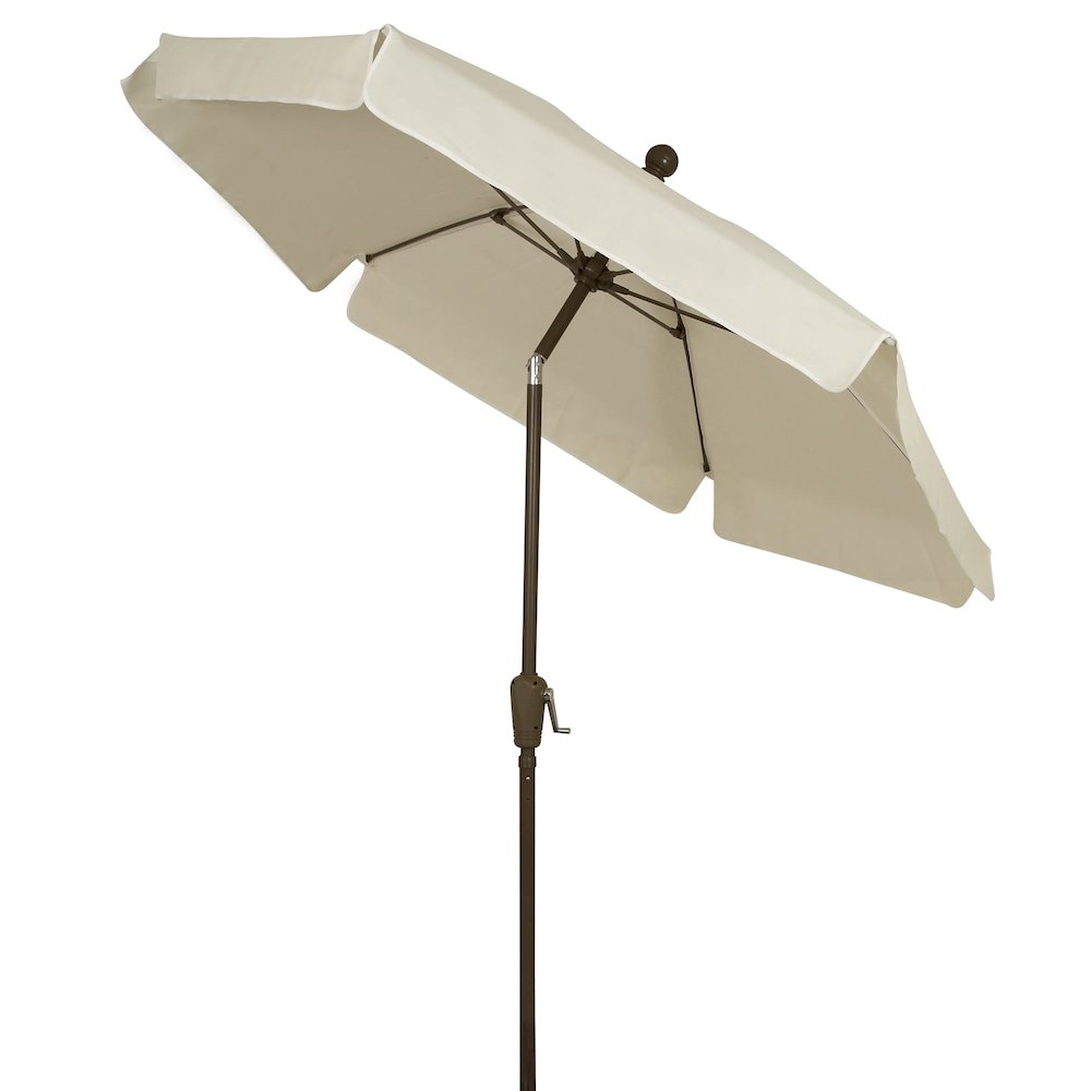 7.5' Hex Garden Tilt Umbrella 6 Rib Crank In Natural Vinyl Coated Weave. Picture 1