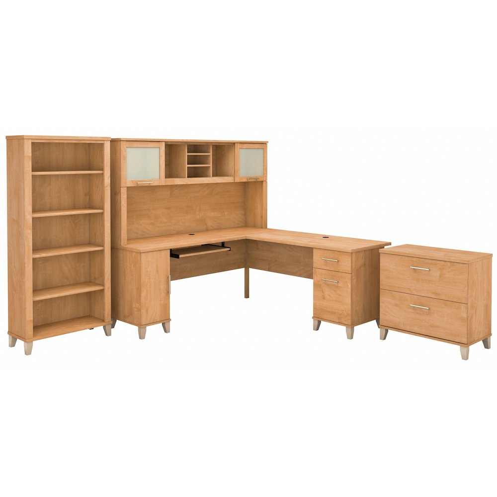Somerset 72W L Shaped Desk with Hutch, Lateral File Cabinet and Bookcase. Picture 1