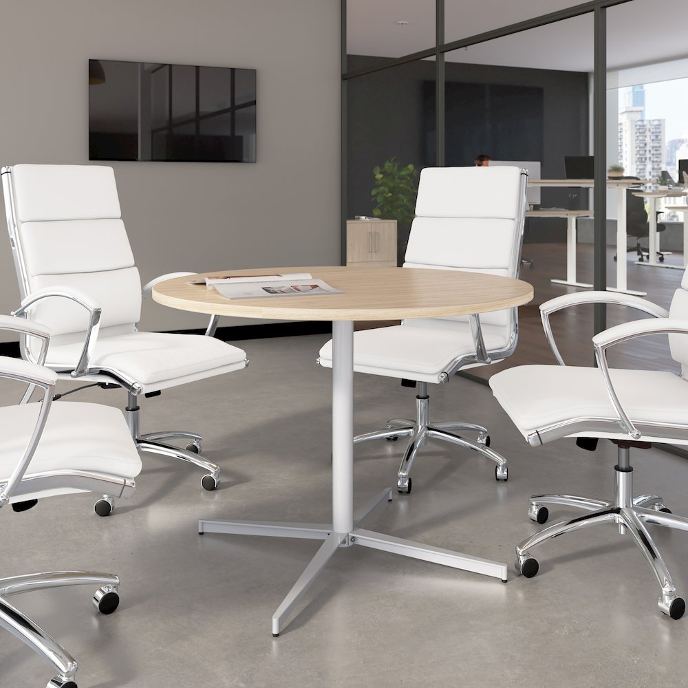 42-inch Round Conference Table with Metal Base in Natural Elm. Picture 2