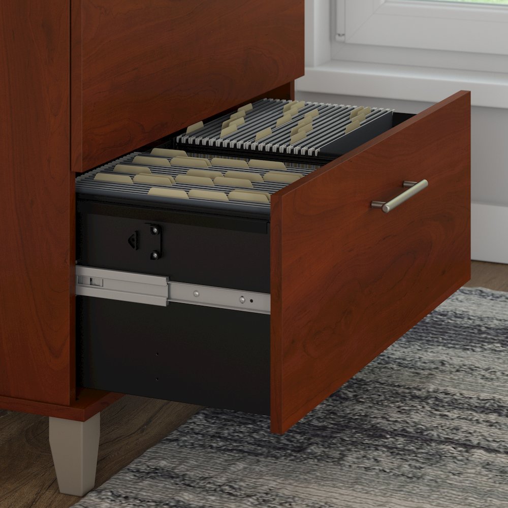Somerset 72W L Shaped Desk with Hutch, Lateral File Cabinet and Bookcase. Picture 5
