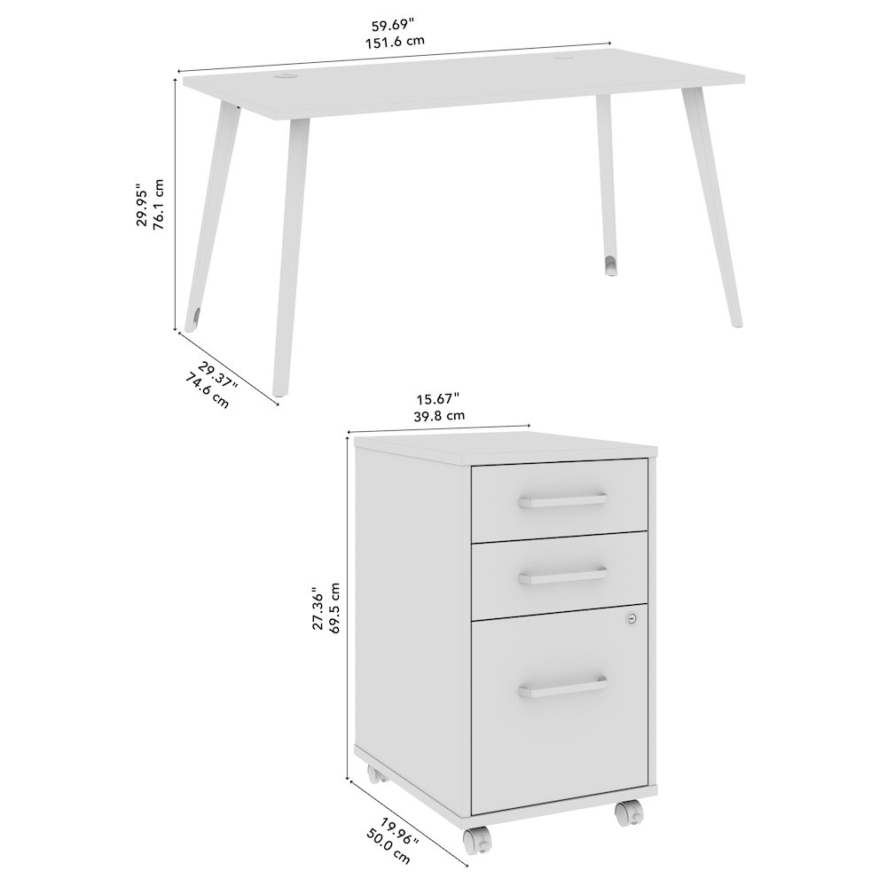 Vista 60W Desk with Splayed Metal Legs and 3 Drawer Mobile File Cabinet. Picture 12