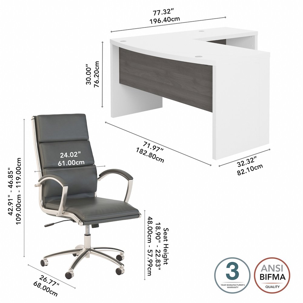 Echo 72W Bow Front L Shaped Desk and Chair Set. Picture 10