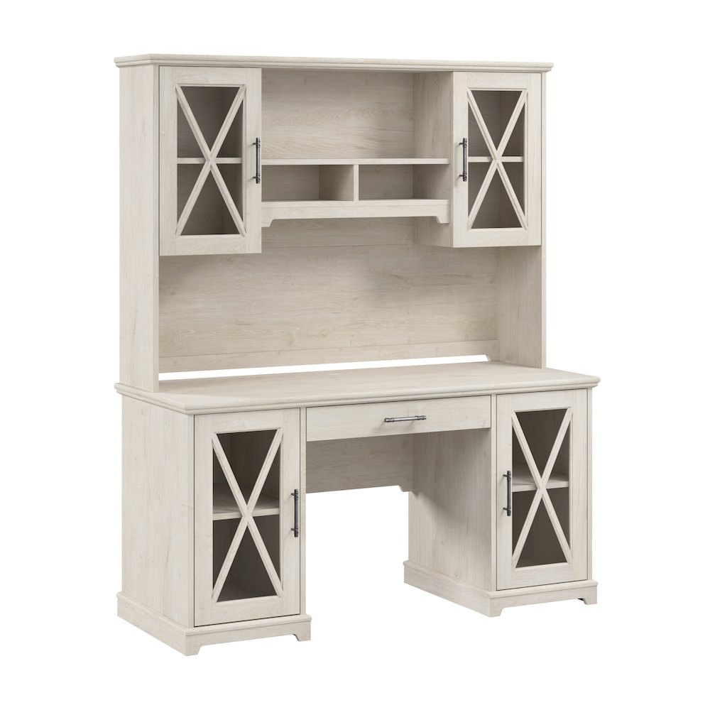 Lennox 60W Farmhouse Desk with Hutch and Keyboard Tray. Picture 1