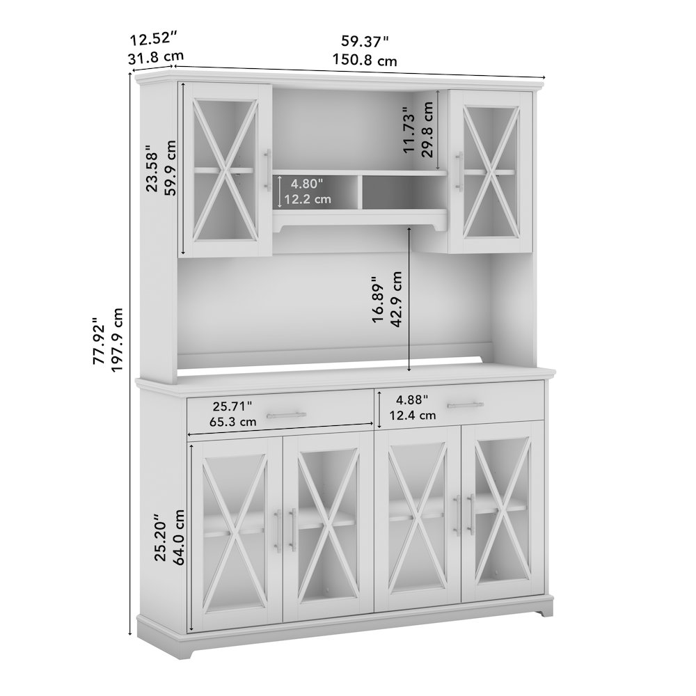Lennox 60W Farmhouse Sideboard Buffet Cabinet with Hutch. Picture 11