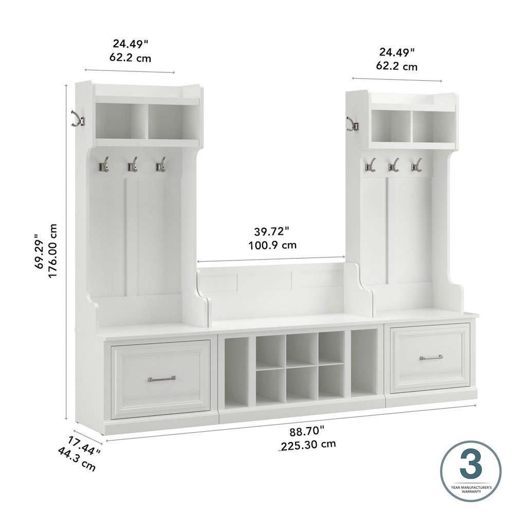 Woodland Entryway Storage Set with Hall Trees and Shoe Bench with Drawers. Picture 11