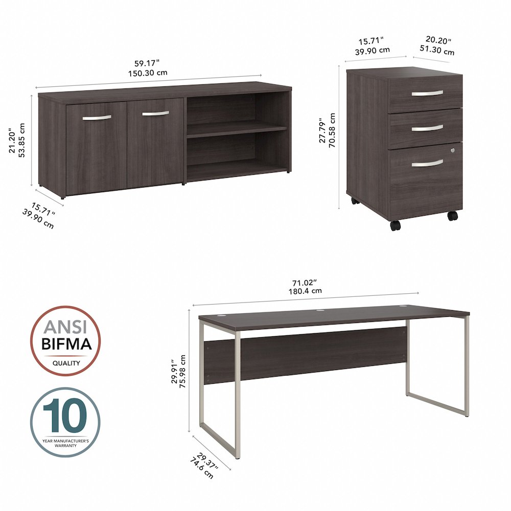 Hybrid 72W x 30D Computer Table Desk with Storage and Mobile File Cabinet. Picture 10
