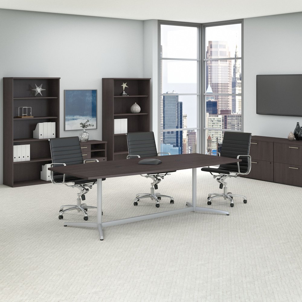 96W x 42D Boat Shaped Conference Table with Metal Base. Picture 2