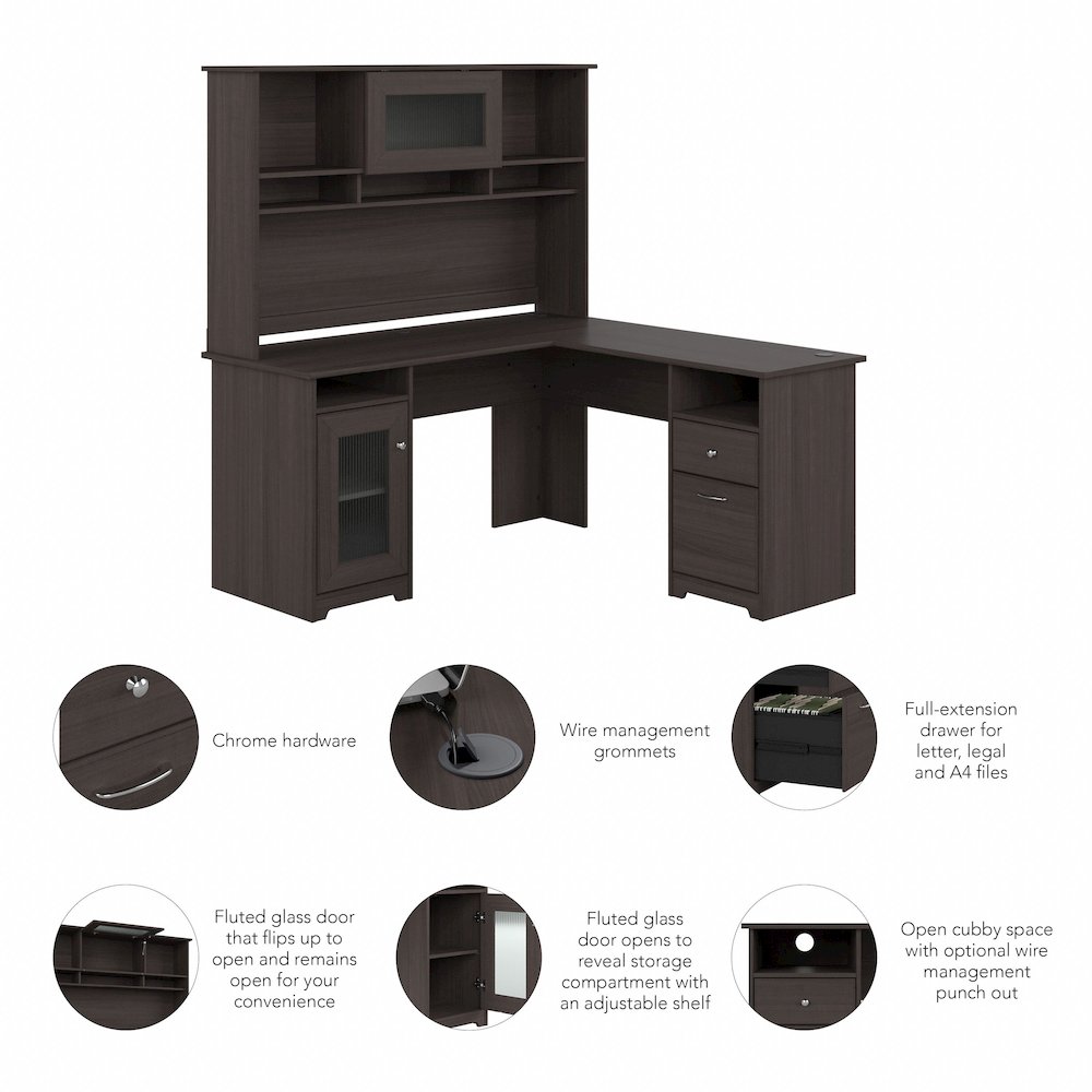 Cabot 60W L Shaped Computer Desk with Hutch and Storage. Picture 8