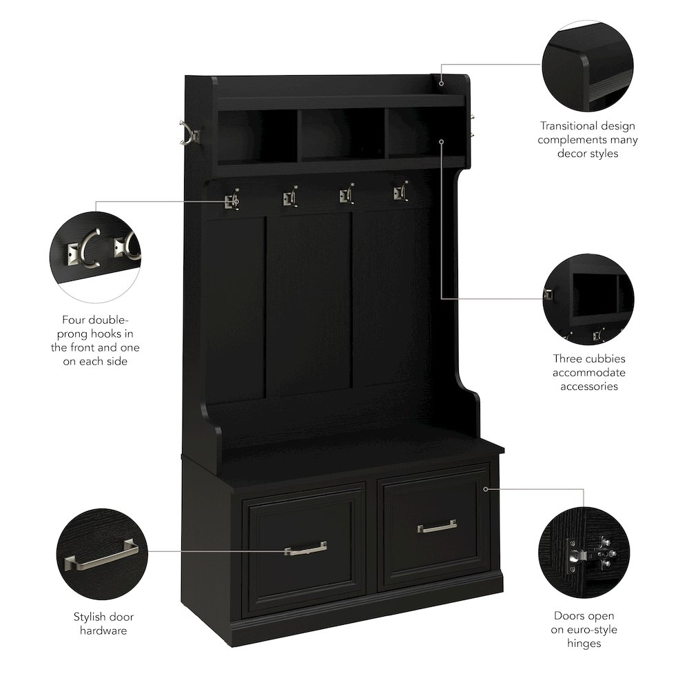 Woodland 40W Hall Tree and Shoe Storage Bench with Doors. Picture 8