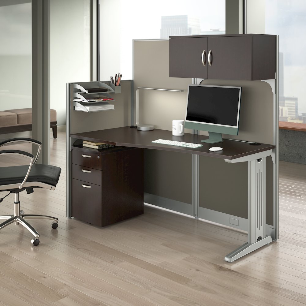 65W Straight Cubicle Desk with Storage, Drawers, and Organizers. Picture 7