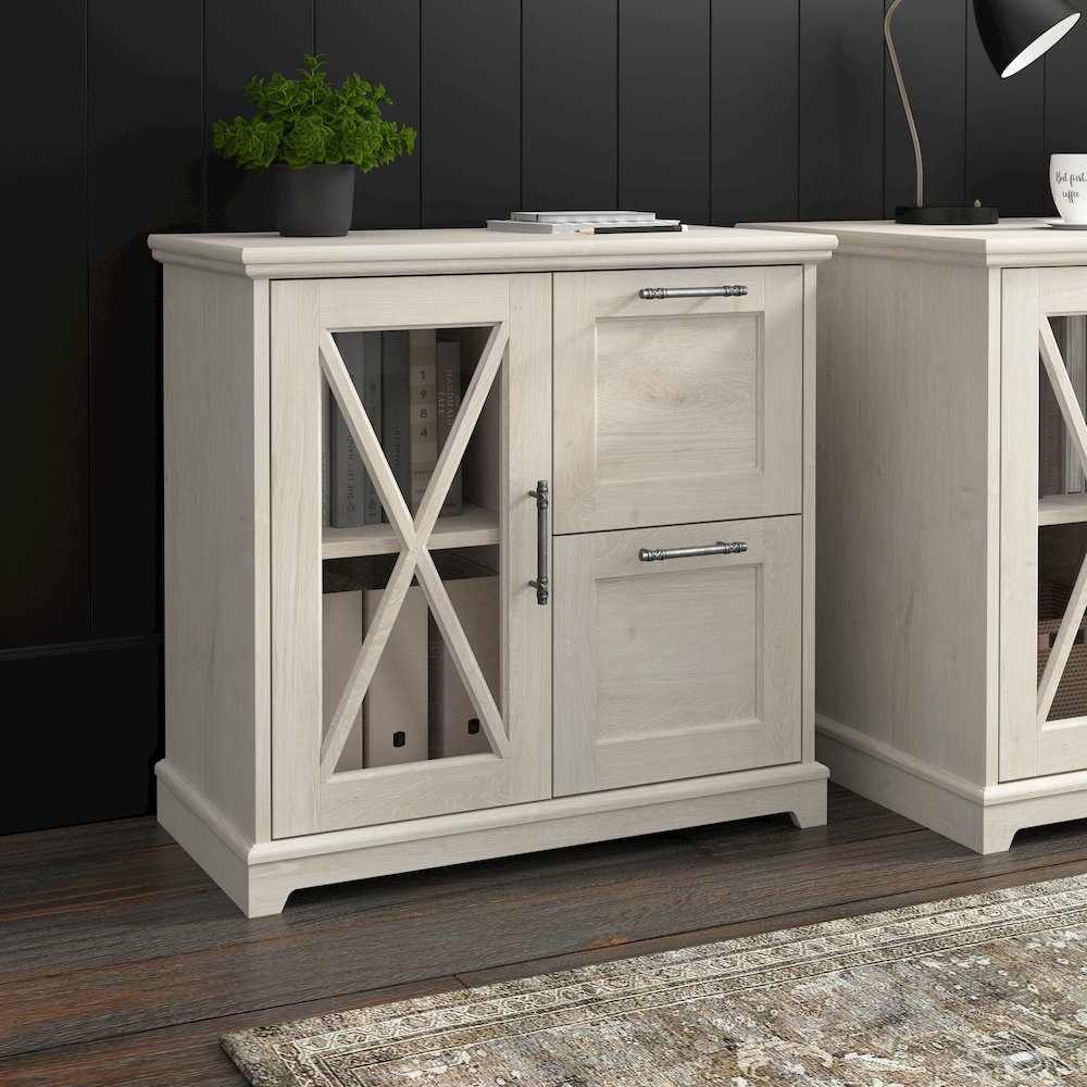 Lennox Farmhouse 2 Drawer Lateral File Cabinet with Shelves. Picture 2