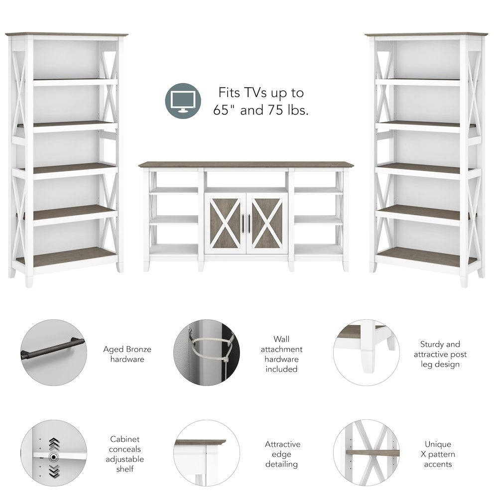 Key West Tall TV Stand with Set of 2 Bookcases. Picture 8