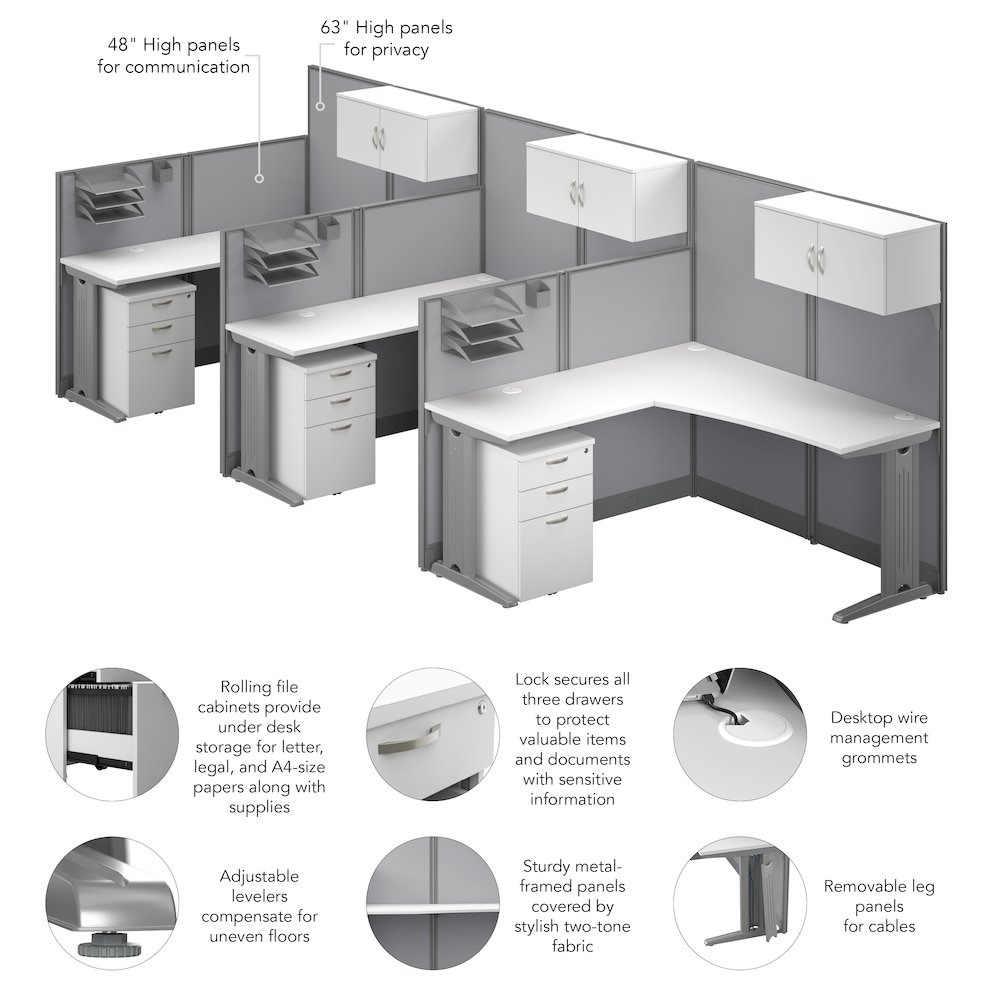 3 Person L Shaped Cubicle Desks with Storage, Drawers, and Organizers. Picture 9
