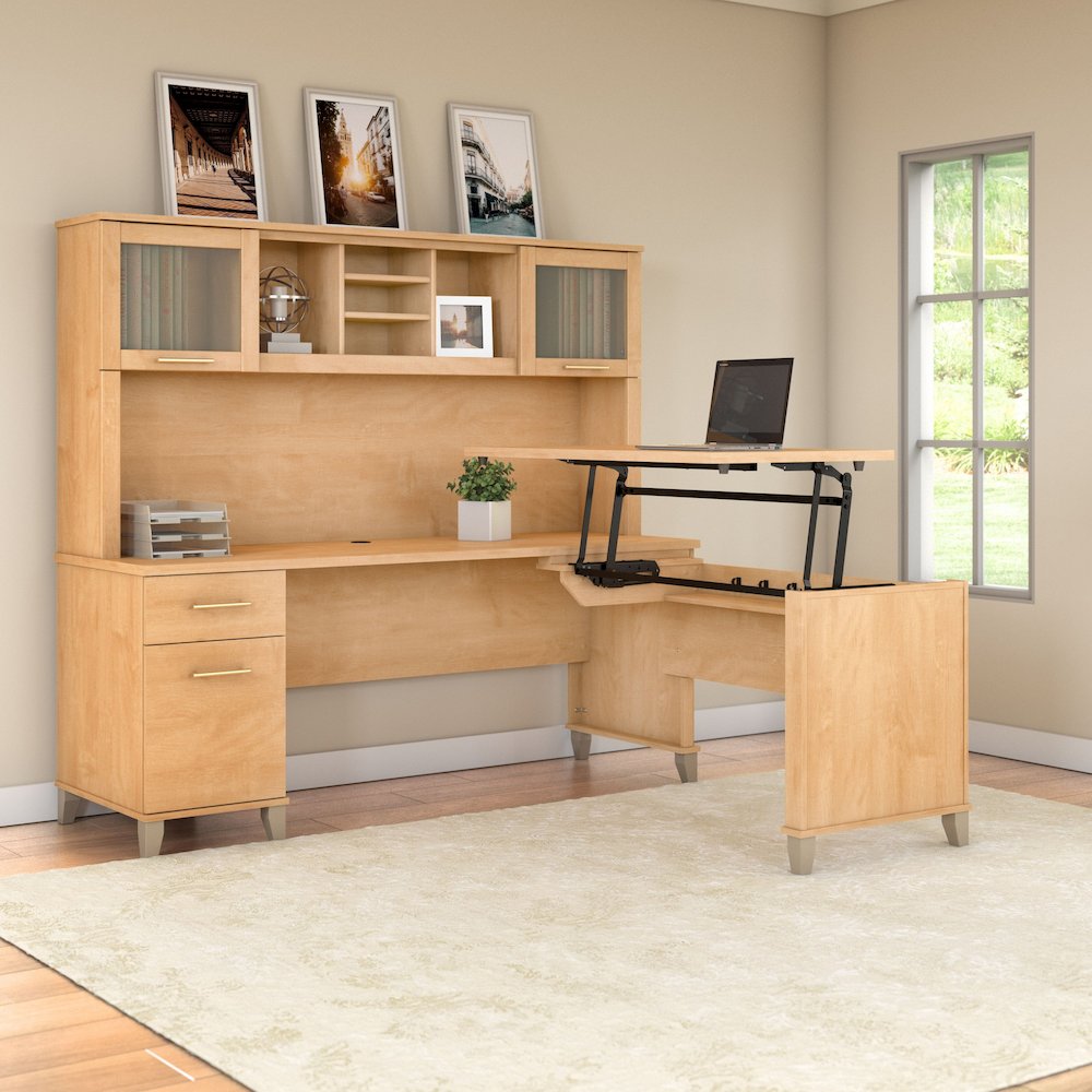 Somerset 72W 3 Position Sit to Stand L Shaped Desk with Hutch. Picture 2