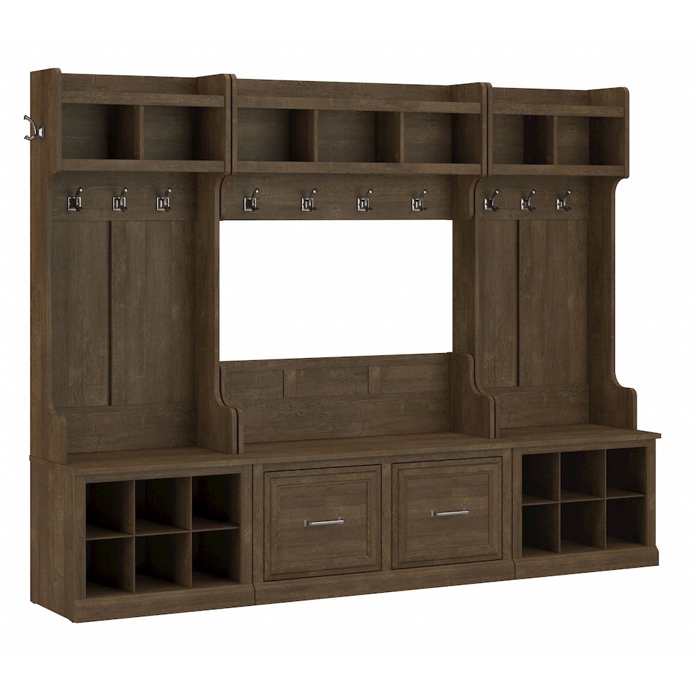 Woodland Full Entryway Storage Set with Coat Rack and Shoe Bench with Doors. Picture 1