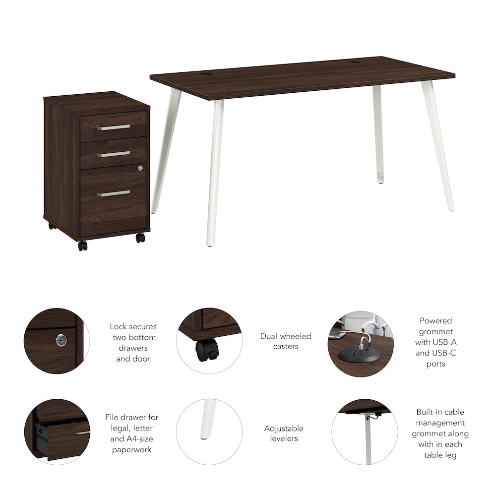Vista 60W Desk with Splayed Metal Legs and 3 Drawer Mobile File Cabinet. Picture 11