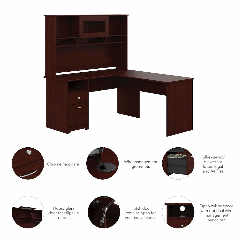 Cabot 60W L Shaped Computer Desk with Hutch and Drawers. Picture 8