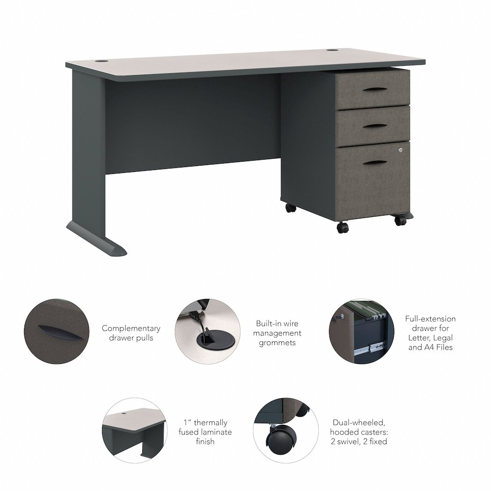 Series A 60W Desk with Mobile File Cabinet. Picture 8