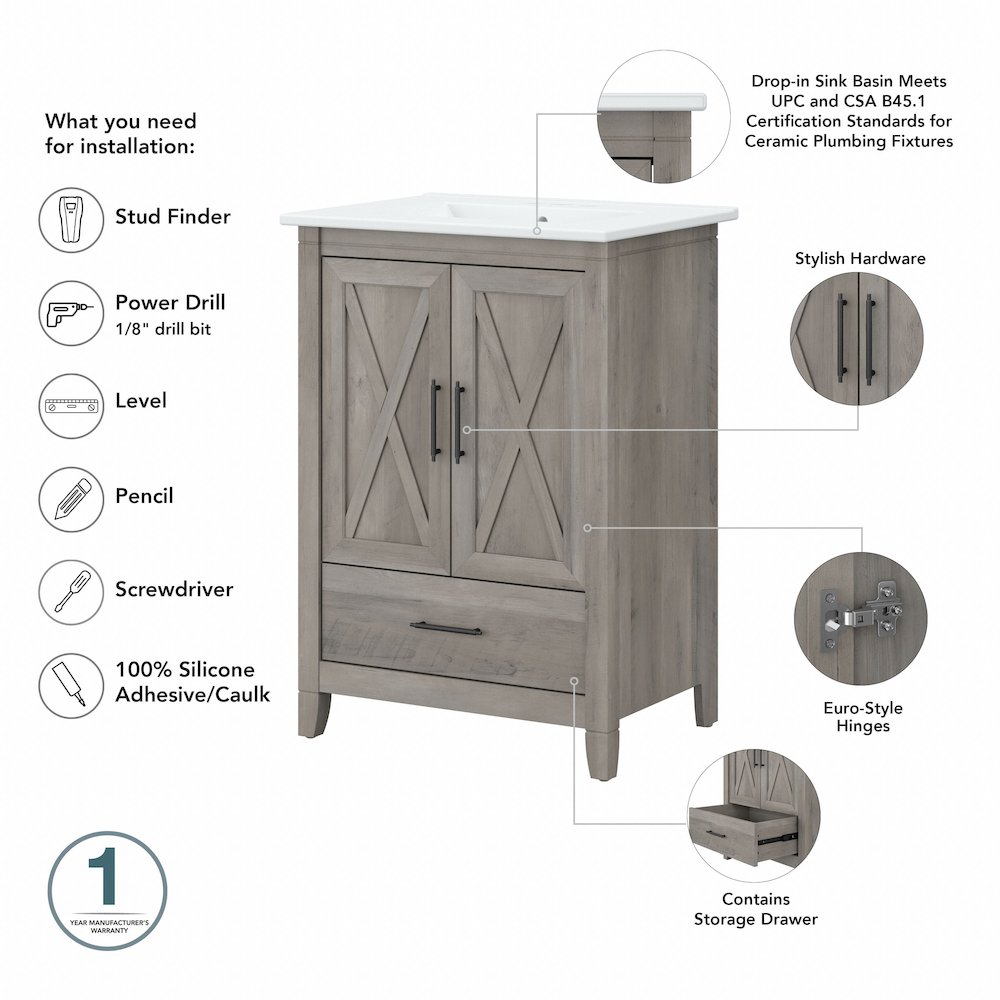 24W Bathroom Vanity Sink with Mirror and Over The Toilet Storage Cabinet. Picture 8
