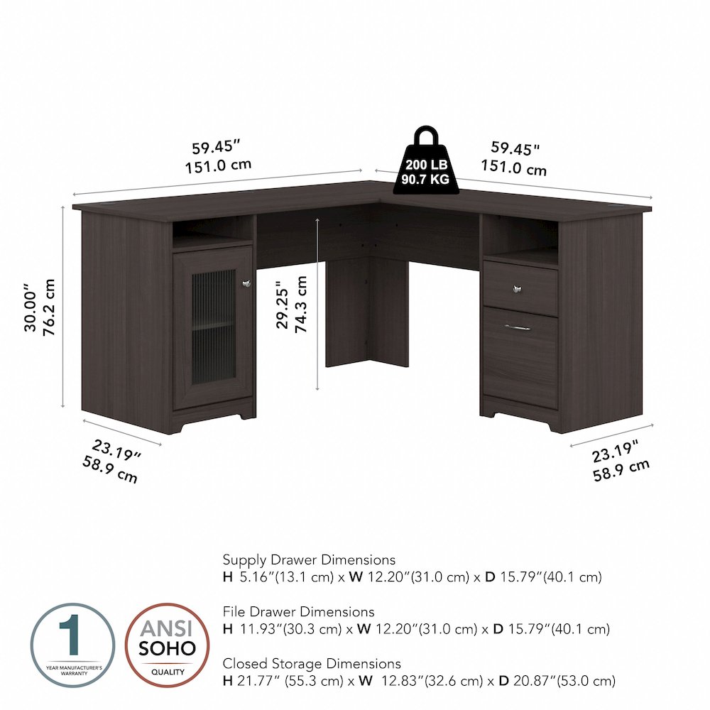 Cabot 60W L Shaped Computer Desk with Storage. Picture 9