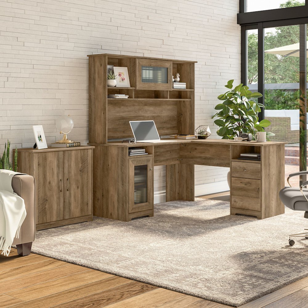 Bush Furniture Cabot L Shaped Desk with Hutch and Small Storage Cabinet ...