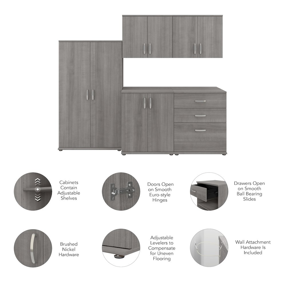 Universal 5 Piece Modular Garage Storage Set with Floor and Wall Cabinets. Picture 3