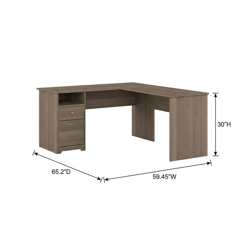 Modern Gray L-Shaped Computer Desk With 2 Drawers And Wire Management. Picture 7