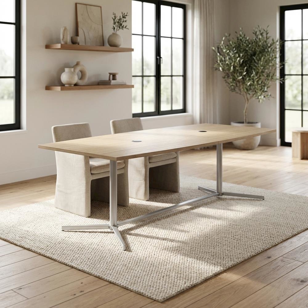 Natural Elm Office Conference Table With Metal Base, Commercial Quality. Picture 3