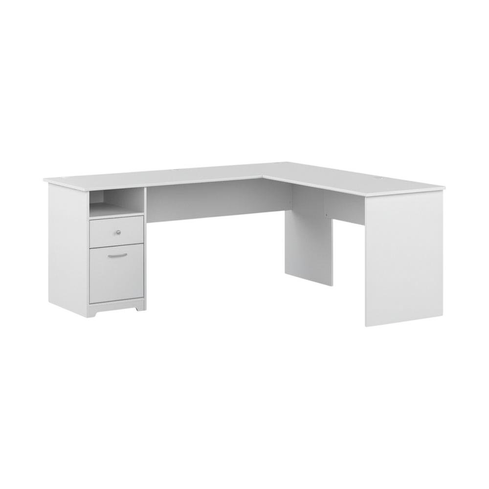 White L-Shaped Computer Desk With Drawers And Storage Organization. Picture 1