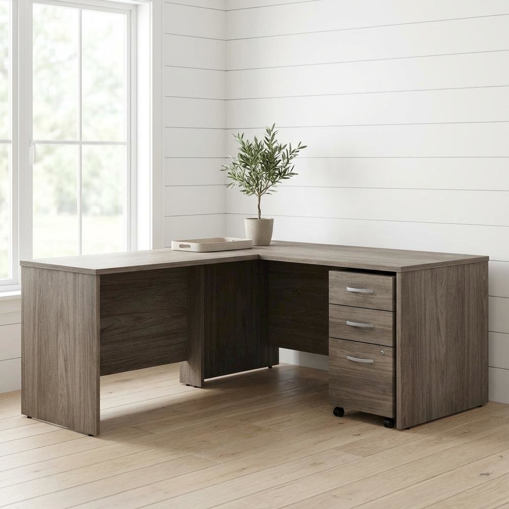 L-Shaped Desk With Mobile File Cabinet And Return In Warm Brown. Picture 2