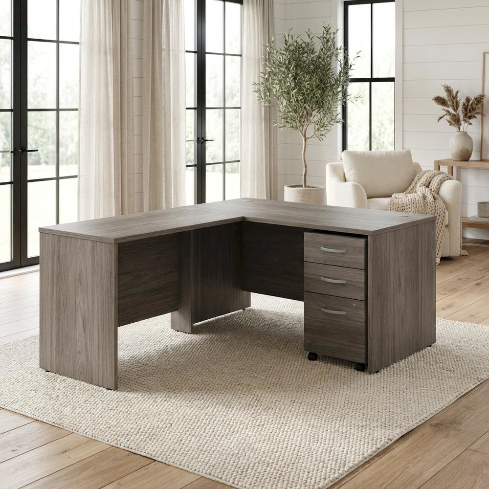 L-Shaped Desk With Mobile File Cabinet And Return In Warm Brown. Picture 3