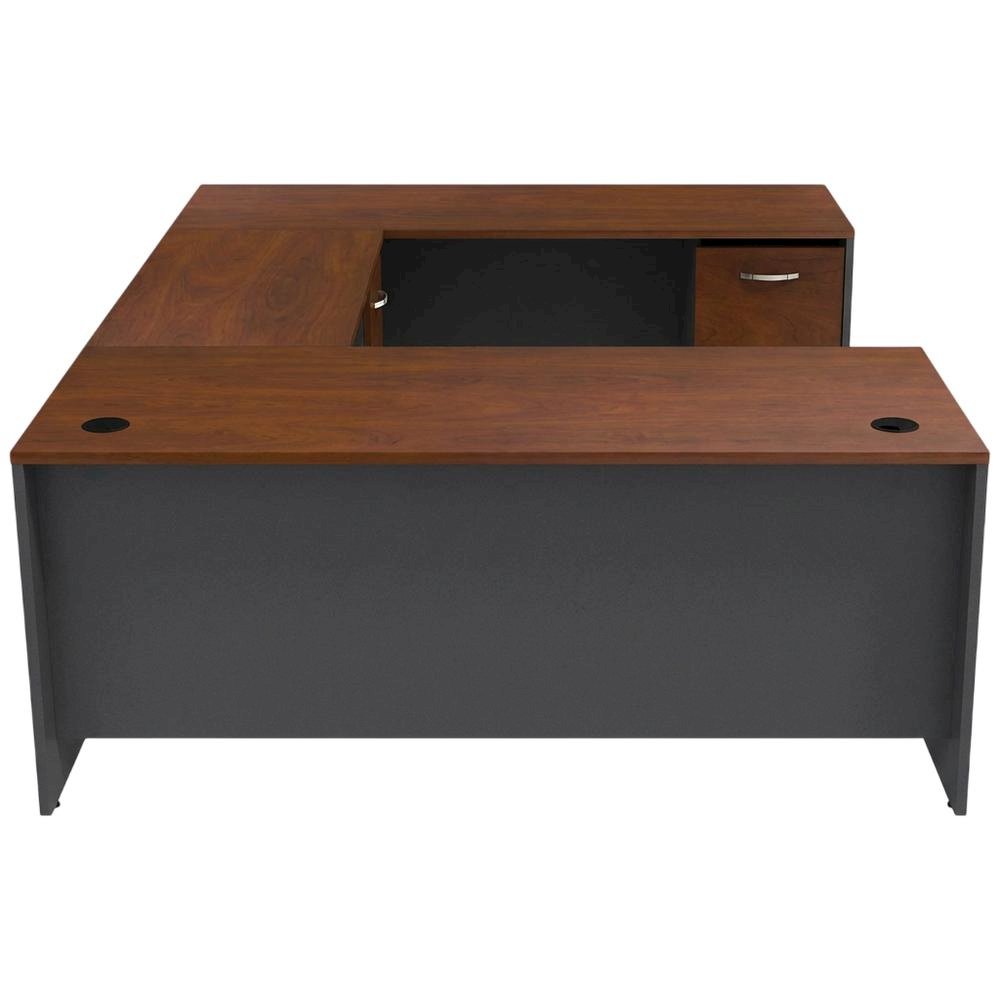 U Shaped Desk, 2 Mobile Pedestals, Hansen Cherry Finish, Classic Shell Design. Picture 4