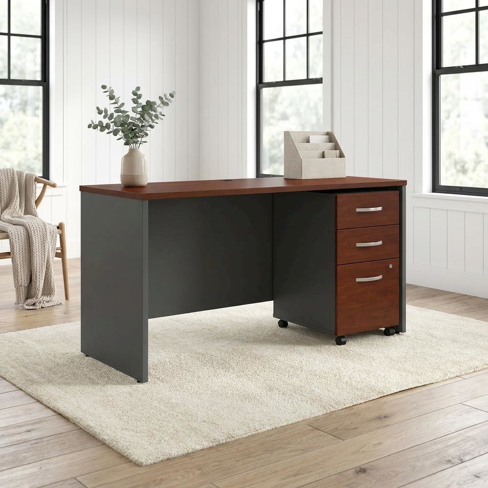 Office Desk With Mobile File Cabinet In Hansen Cherry Finish. Picture 3