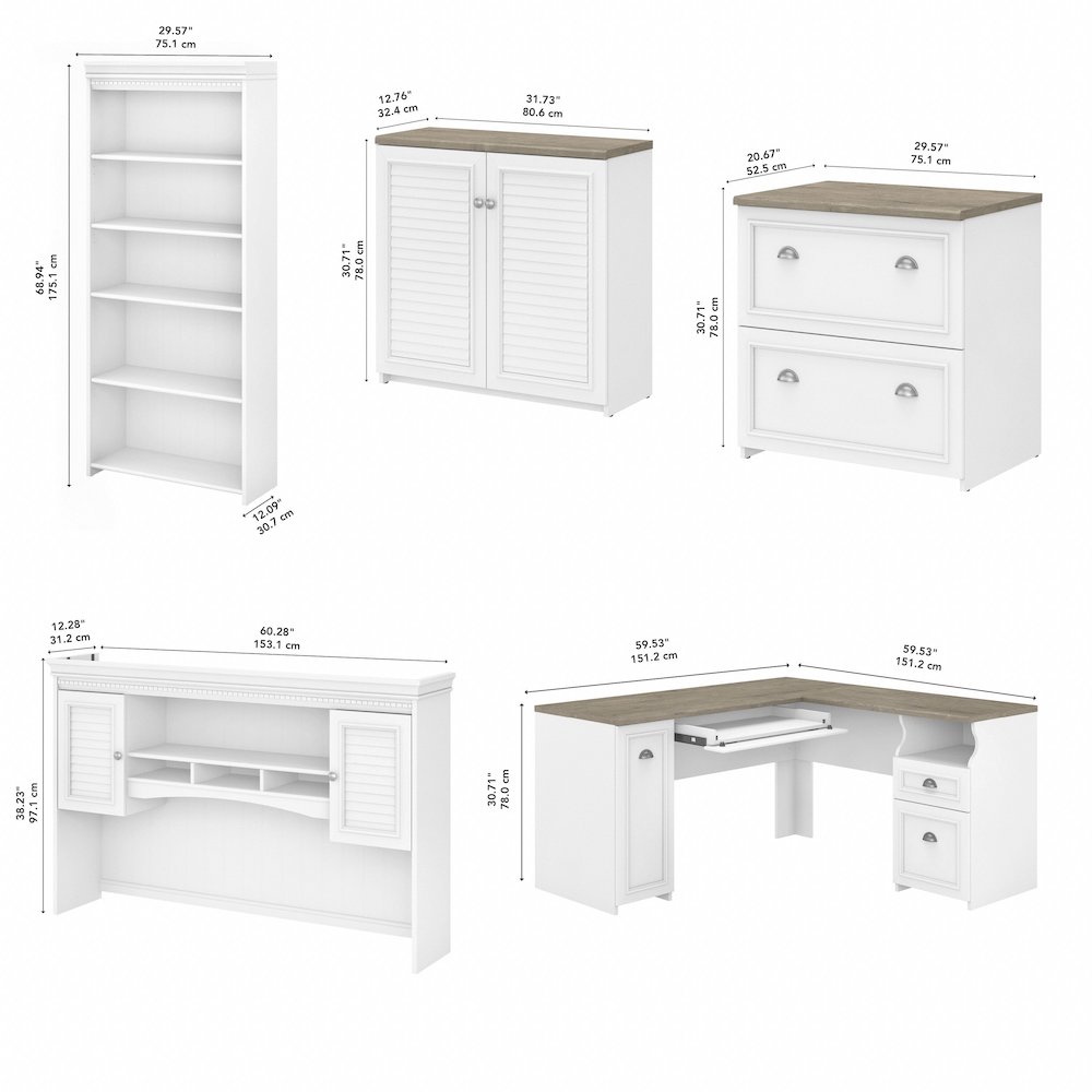 Fairview 60W L Shaped Desk with Hutch, File Cabinet, Bookcase and Storage. Picture 11