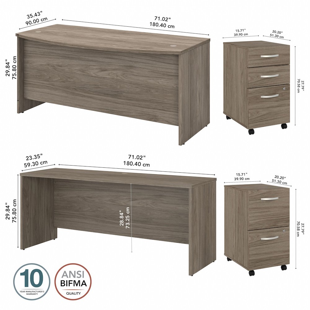 Studio C 72W x 36D Bow Front Desk and Credenza with Mobile File Cabinets. Picture 9
