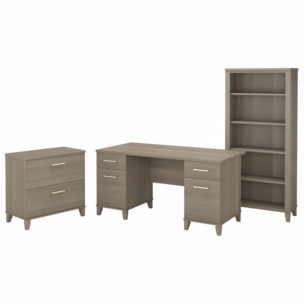 Somerset 60W Office Desk with Lateral File Cabinet and 5 Shelf Bookcase. Picture 1