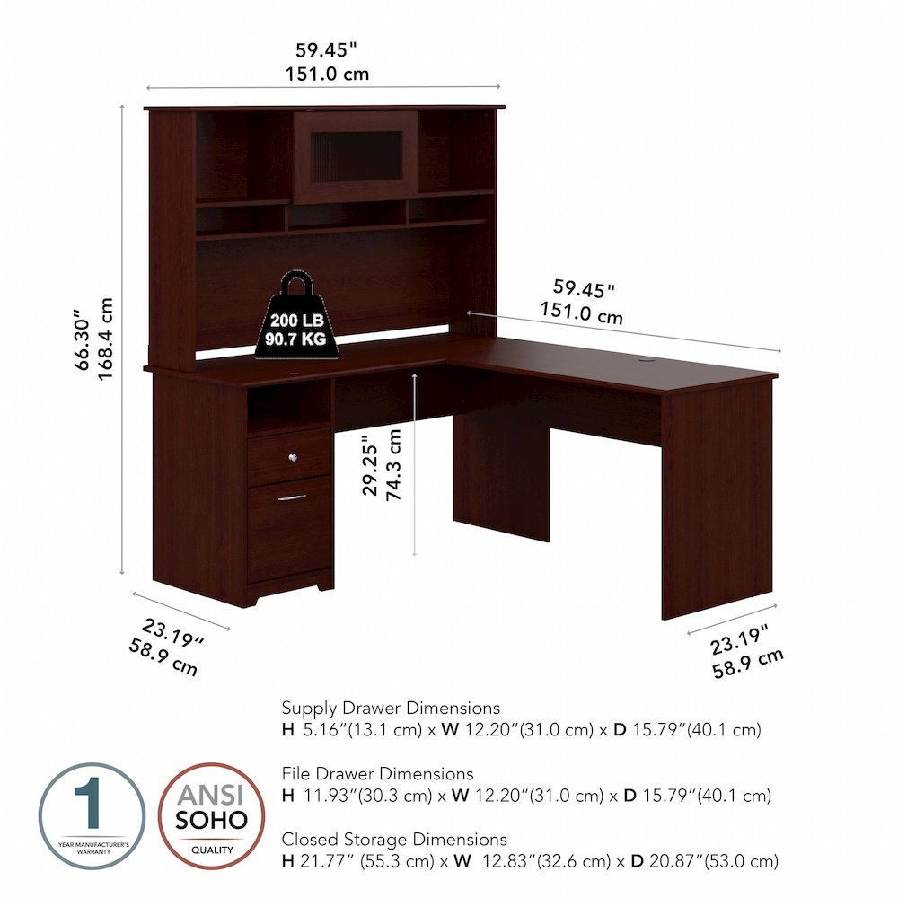 Cabot 60W L Shaped Computer Desk with Hutch and Drawers. Picture 9