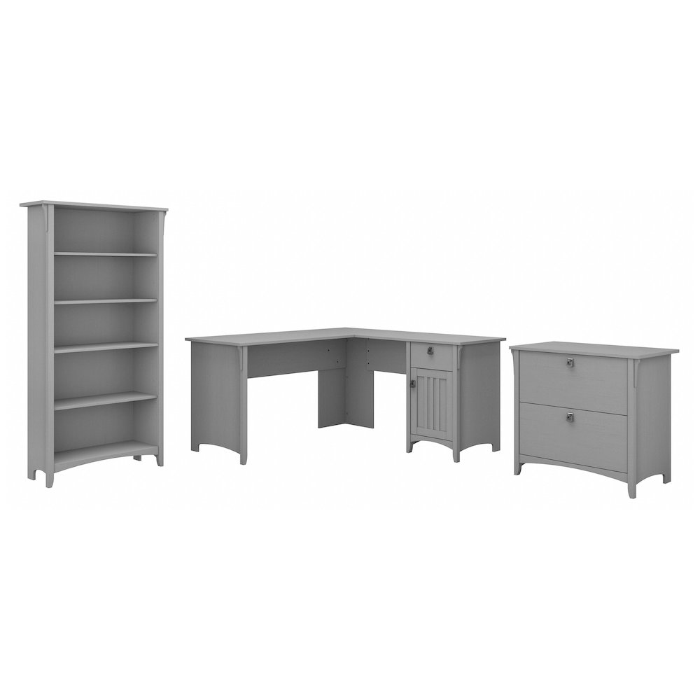 Salinas 60W L Shaped Desk with Lateral File Cabinet and 5 Shelf Bookcase. Picture 1