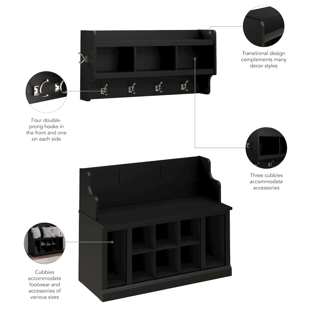 Woodland 40W Shoe Storage Bench with Shelves and Wall Mounted Coat Rack. Picture 8