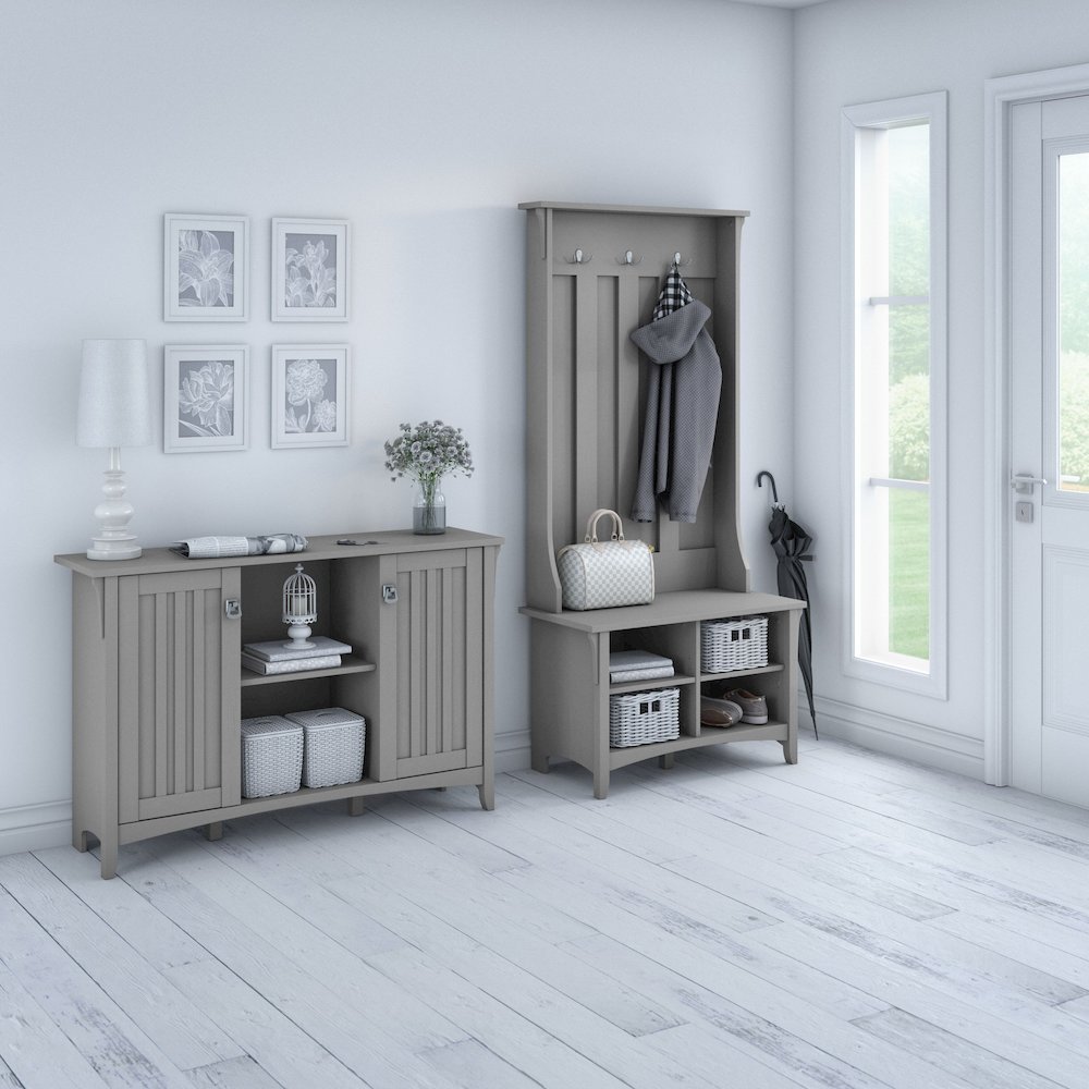 Salinas Entryway Storage Set with Hall Tree, Shoe Bench and Accent Cabinet. Picture 2