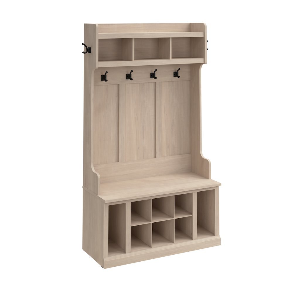 Woodland 40W Hall Tree and Shoe Storage Bench with Shelves. Picture 1