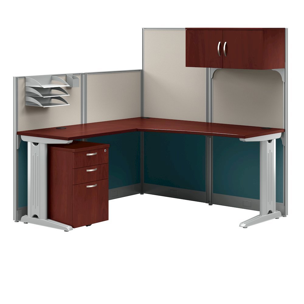 65W L Shaped Cubicle Desk with Storage, Drawers, and Organizers. Picture 1
