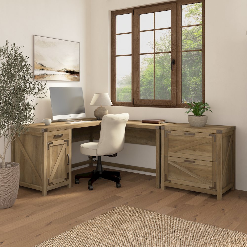 Knoxville 60W L Shaped Desk with 2 Drawer Lateral File Cabinet. Picture 2