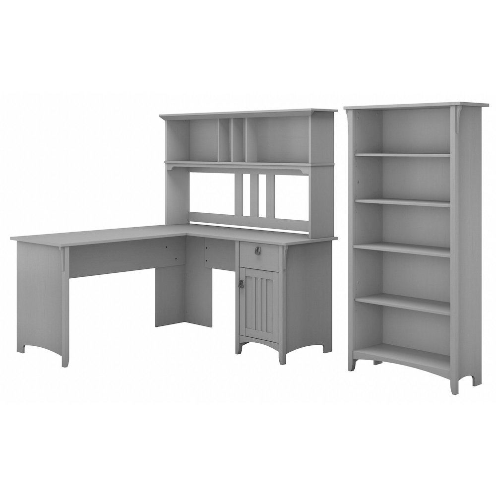 Salinas 60W L Shaped Desk with Hutch and 5 Shelf Bookcase. Picture 1
