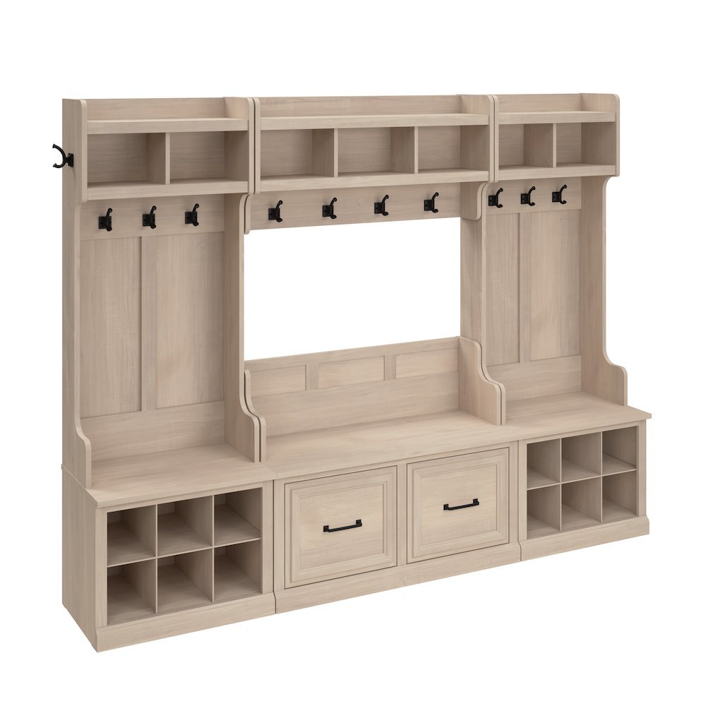 Woodland Full Entryway Storage Set with Coat Rack and Shoe Bench with Doors. Picture 1