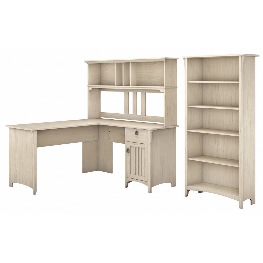 Salinas 60W L Shaped Desk with Hutch and 5 Shelf Bookcase. Picture 1